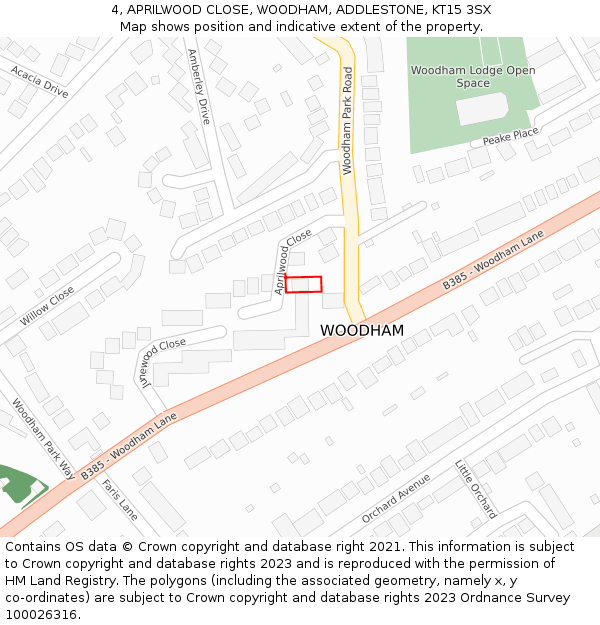 4, APRILWOOD CLOSE, WOODHAM, ADDLESTONE, KT15 3SX: Location map and indicative extent of plot