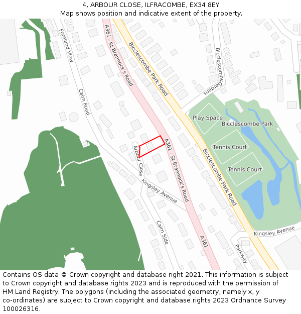 4, ARBOUR CLOSE, ILFRACOMBE, EX34 8EY: Location map and indicative extent of plot