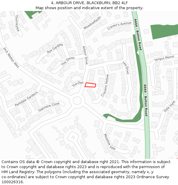 4, ARBOUR DRIVE, BLACKBURN, BB2 4LF: Location map and indicative extent of plot