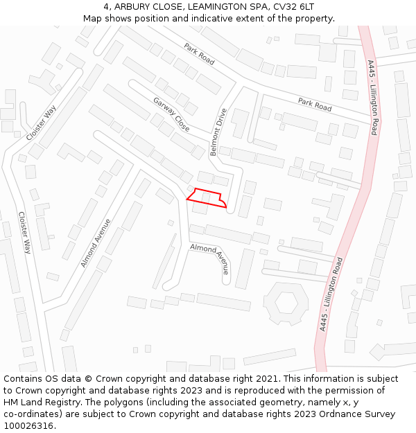 4, ARBURY CLOSE, LEAMINGTON SPA, CV32 6LT: Location map and indicative extent of plot