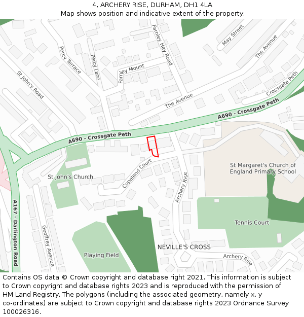 4, ARCHERY RISE, DURHAM, DH1 4LA: Location map and indicative extent of plot