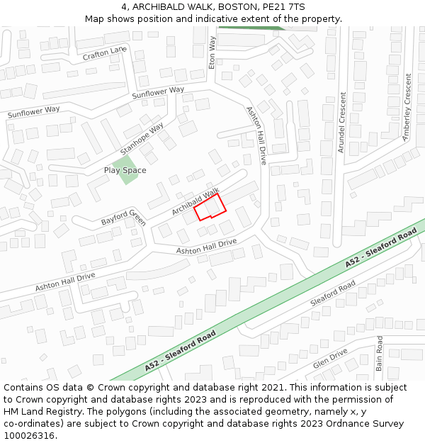 4, ARCHIBALD WALK, BOSTON, PE21 7TS: Location map and indicative extent of plot