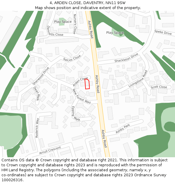 4, ARDEN CLOSE, DAVENTRY, NN11 9SW: Location map and indicative extent of plot