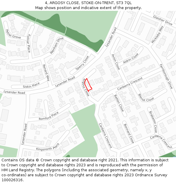 4, ARGOSY CLOSE, STOKE-ON-TRENT, ST3 7QL: Location map and indicative extent of plot