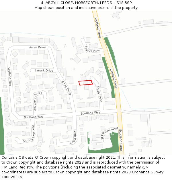 4, ARGYLL CLOSE, HORSFORTH, LEEDS, LS18 5SP: Location map and indicative extent of plot