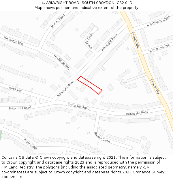 4, ARKWRIGHT ROAD, SOUTH CROYDON, CR2 0LD: Location map and indicative extent of plot