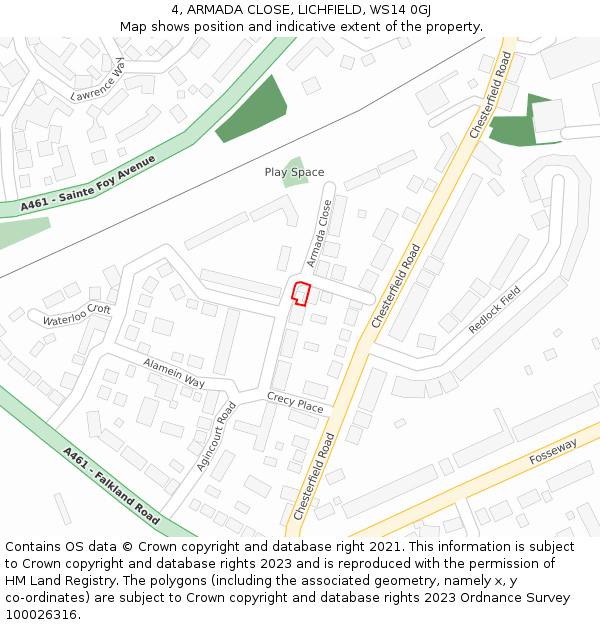 4, ARMADA CLOSE, LICHFIELD, WS14 0GJ: Location map and indicative extent of plot
