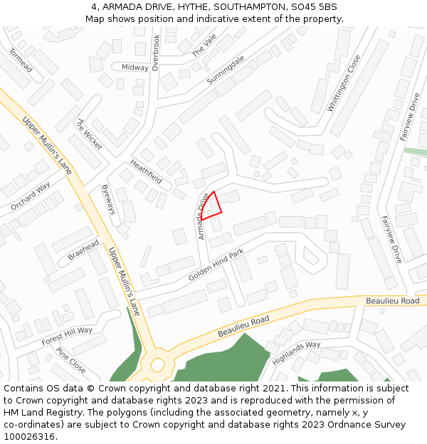 4, ARMADA DRIVE, HYTHE, SOUTHAMPTON, SO45 5BS: Location map and indicative extent of plot