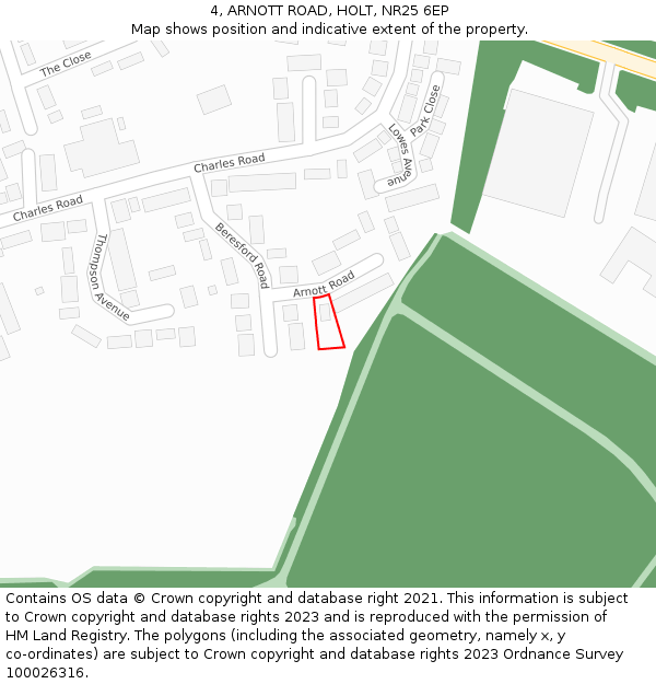 4, ARNOTT ROAD, HOLT, NR25 6EP: Location map and indicative extent of plot