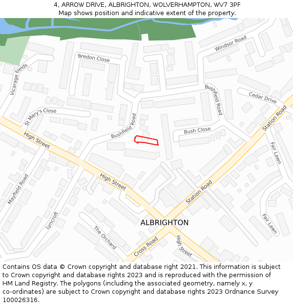 4, ARROW DRIVE, ALBRIGHTON, WOLVERHAMPTON, WV7 3PF: Location map and indicative extent of plot