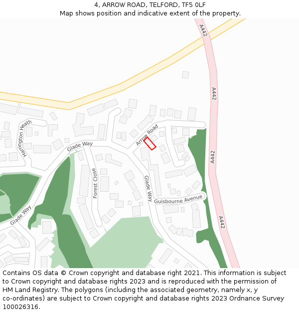 4, ARROW ROAD, TELFORD, TF5 0LF: Location map and indicative extent of plot