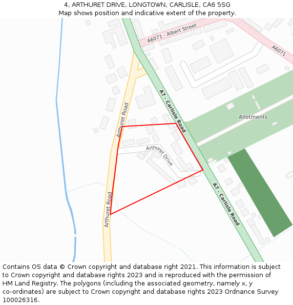 4, ARTHURET DRIVE, LONGTOWN, CARLISLE, CA6 5SG: Location map and indicative extent of plot