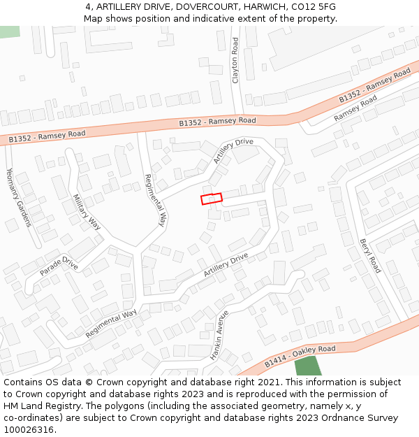 4, ARTILLERY DRIVE, DOVERCOURT, HARWICH, CO12 5FG: Location map and indicative extent of plot