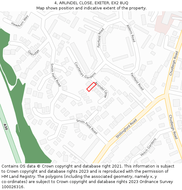 4, ARUNDEL CLOSE, EXETER, EX2 8UQ: Location map and indicative extent of plot