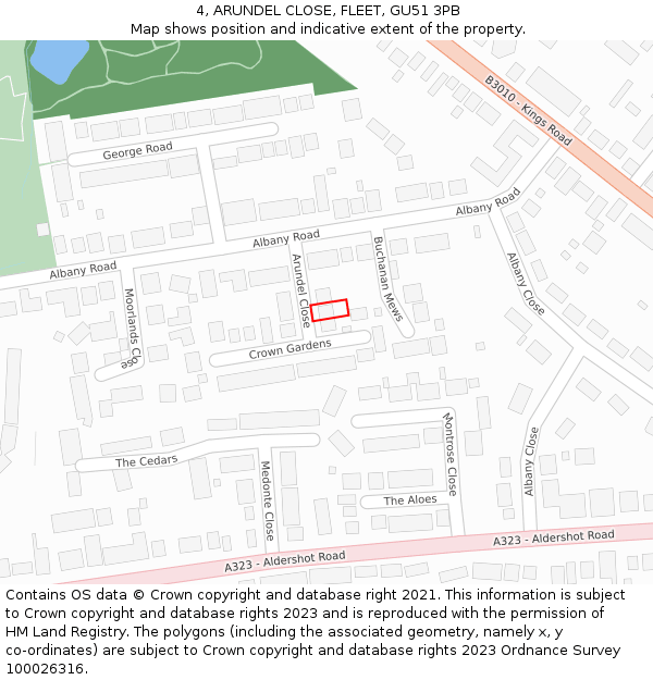 4, ARUNDEL CLOSE, FLEET, GU51 3PB: Location map and indicative extent of plot