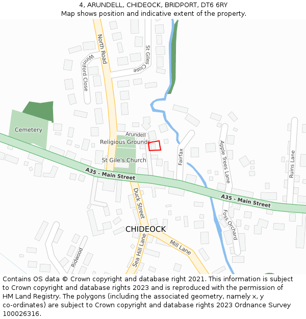 4, ARUNDELL, CHIDEOCK, BRIDPORT, DT6 6RY: Location map and indicative extent of plot