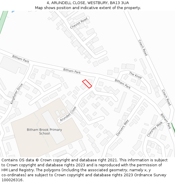 4, ARUNDELL CLOSE, WESTBURY, BA13 3UA: Location map and indicative extent of plot