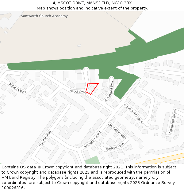 4, ASCOT DRIVE, MANSFIELD, NG18 3BX: Location map and indicative extent of plot