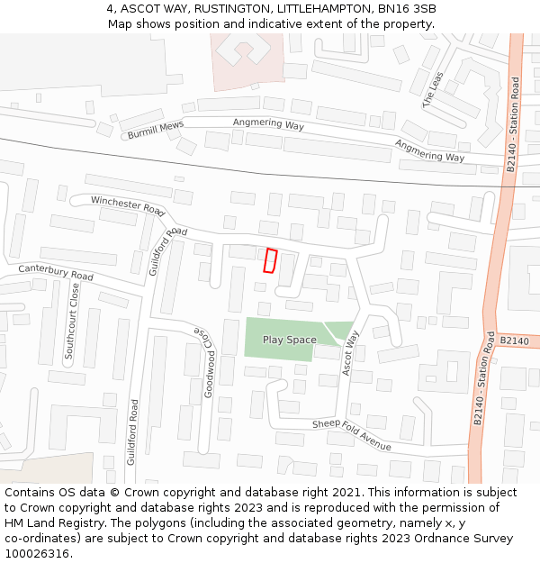 4, ASCOT WAY, RUSTINGTON, LITTLEHAMPTON, BN16 3SB: Location map and indicative extent of plot