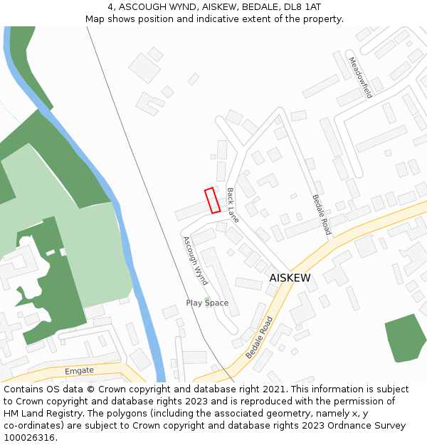 4, ASCOUGH WYND, AISKEW, BEDALE, DL8 1AT: Location map and indicative extent of plot