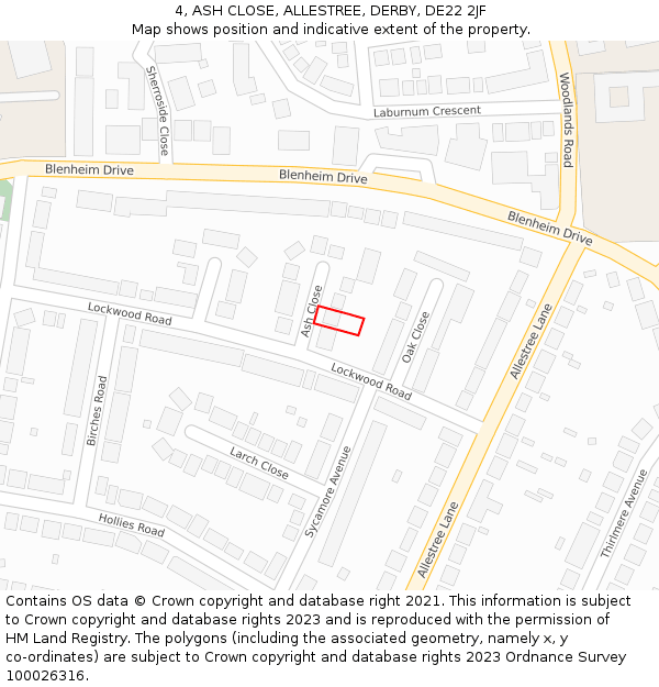 4, ASH CLOSE, ALLESTREE, DERBY, DE22 2JF: Location map and indicative extent of plot