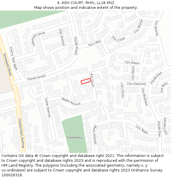 4, ASH COURT, RHYL, LL18 4NZ: Location map and indicative extent of plot