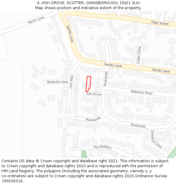 4, ASH GROVE, SCOTTER, GAINSBOROUGH, DN21 3UU: Location map and indicative extent of plot