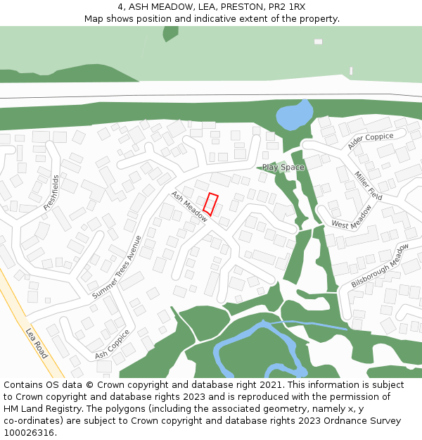 4, ASH MEADOW, LEA, PRESTON, PR2 1RX: Location map and indicative extent of plot