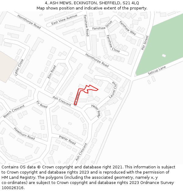 4, ASH MEWS, ECKINGTON, SHEFFIELD, S21 4LQ: Location map and indicative extent of plot