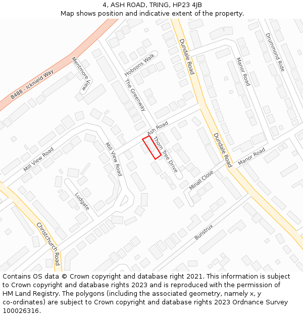 4, ASH ROAD, TRING, HP23 4JB: Location map and indicative extent of plot