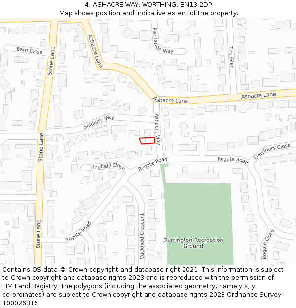 4, ASHACRE WAY, WORTHING, BN13 2DP: Location map and indicative extent of plot