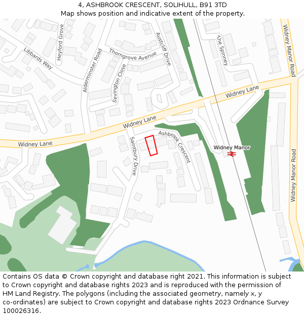 4, ASHBROOK CRESCENT, SOLIHULL, B91 3TD: Location map and indicative extent of plot