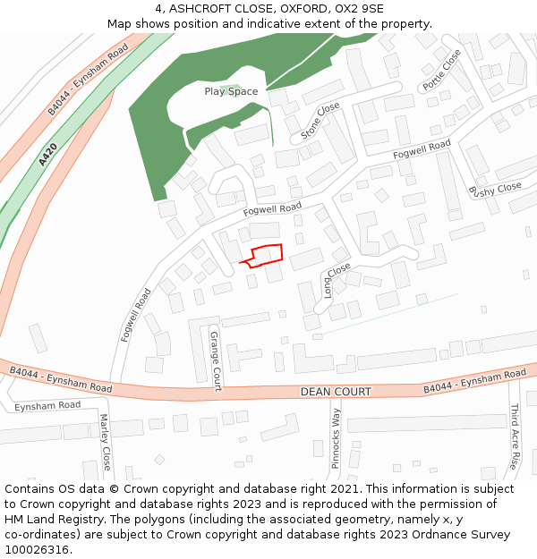 4, ASHCROFT CLOSE, OXFORD, OX2 9SE: Location map and indicative extent of plot