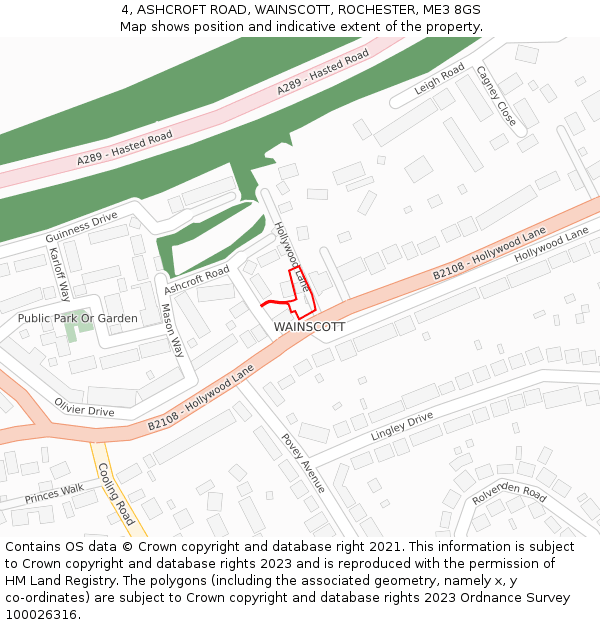 4, ASHCROFT ROAD, WAINSCOTT, ROCHESTER, ME3 8GS: Location map and indicative extent of plot
