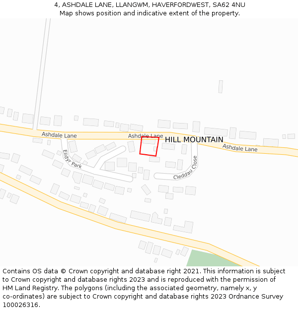 4, ASHDALE LANE, LLANGWM, HAVERFORDWEST, SA62 4NU: Location map and indicative extent of plot