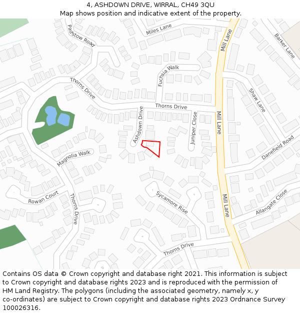 4, ASHDOWN DRIVE, WIRRAL, CH49 3QU: Location map and indicative extent of plot