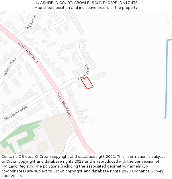 4, ASHFIELD COURT, CROWLE, SCUNTHORPE, DN17 4TF: Location map and indicative extent of plot