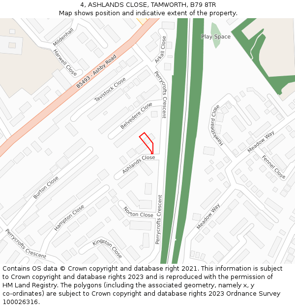 4, ASHLANDS CLOSE, TAMWORTH, B79 8TR: Location map and indicative extent of plot