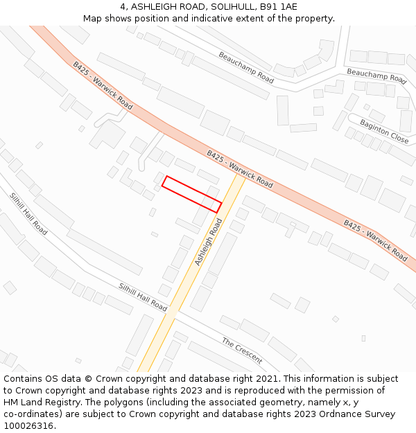 4, ASHLEIGH ROAD, SOLIHULL, B91 1AE: Location map and indicative extent of plot