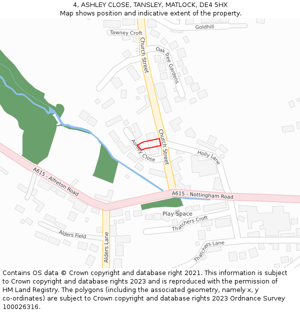 4, ASHLEY CLOSE, TANSLEY, MATLOCK, DE4 5HX: Location map and indicative extent of plot