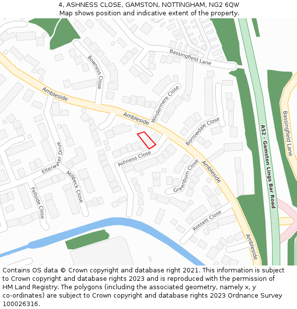 4, ASHNESS CLOSE, GAMSTON, NOTTINGHAM, NG2 6QW: Location map and indicative extent of plot