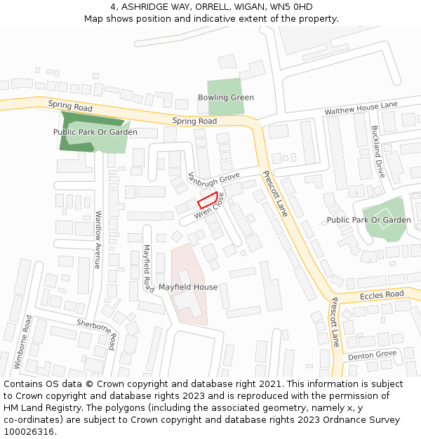 4, ASHRIDGE WAY, ORRELL, WIGAN, WN5 0HD: Location map and indicative extent of plot