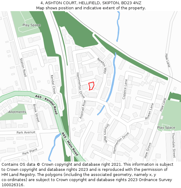 4, ASHTON COURT, HELLIFIELD, SKIPTON, BD23 4NZ: Location map and indicative extent of plot