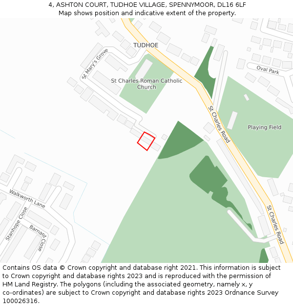 4, ASHTON COURT, TUDHOE VILLAGE, SPENNYMOOR, DL16 6LF: Location map and indicative extent of plot