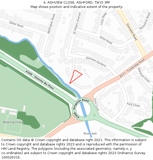 4, ASHVIEW CLOSE, ASHFORD, TW15 3RF: Location map and indicative extent of plot