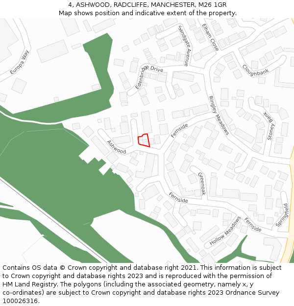 4, ASHWOOD, RADCLIFFE, MANCHESTER, M26 1GR: Location map and indicative extent of plot