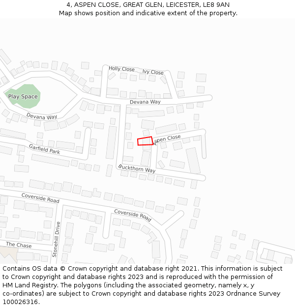 4, ASPEN CLOSE, GREAT GLEN, LEICESTER, LE8 9AN: Location map and indicative extent of plot