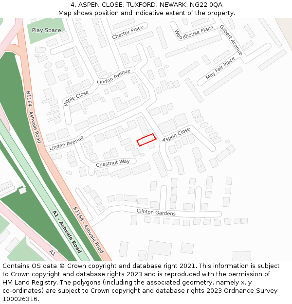 4, ASPEN CLOSE, TUXFORD, NEWARK, NG22 0QA: Location map and indicative extent of plot