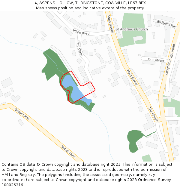 4, ASPENS HOLLOW, THRINGSTONE, COALVILLE, LE67 8PX: Location map and indicative extent of plot