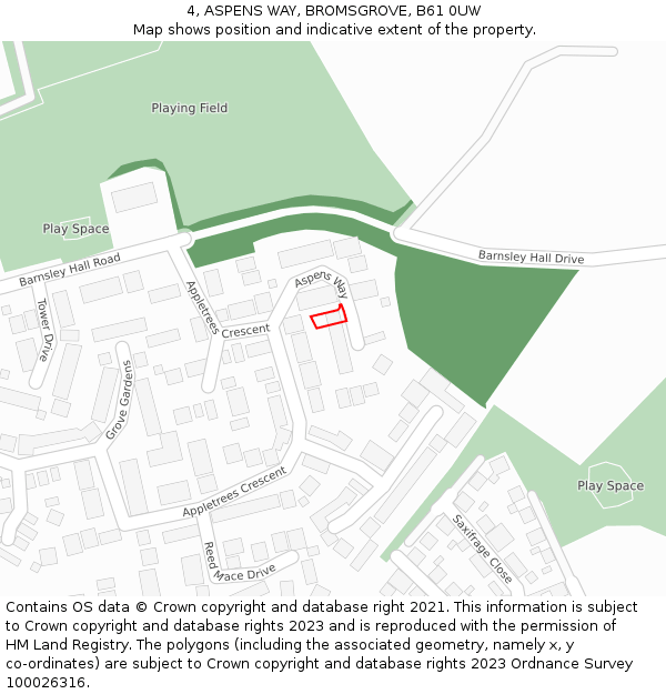 4, ASPENS WAY, BROMSGROVE, B61 0UW: Location map and indicative extent of plot